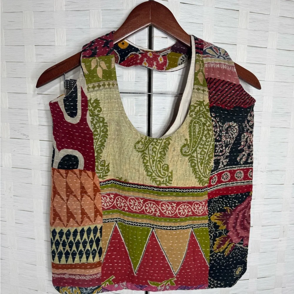 Kantha Shoulder Bag Lightweight Snap Closure